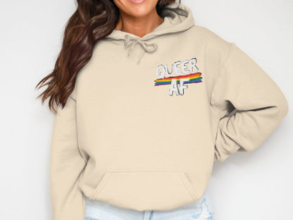 Queer AF Rainbow Design Beige Hoodie product
