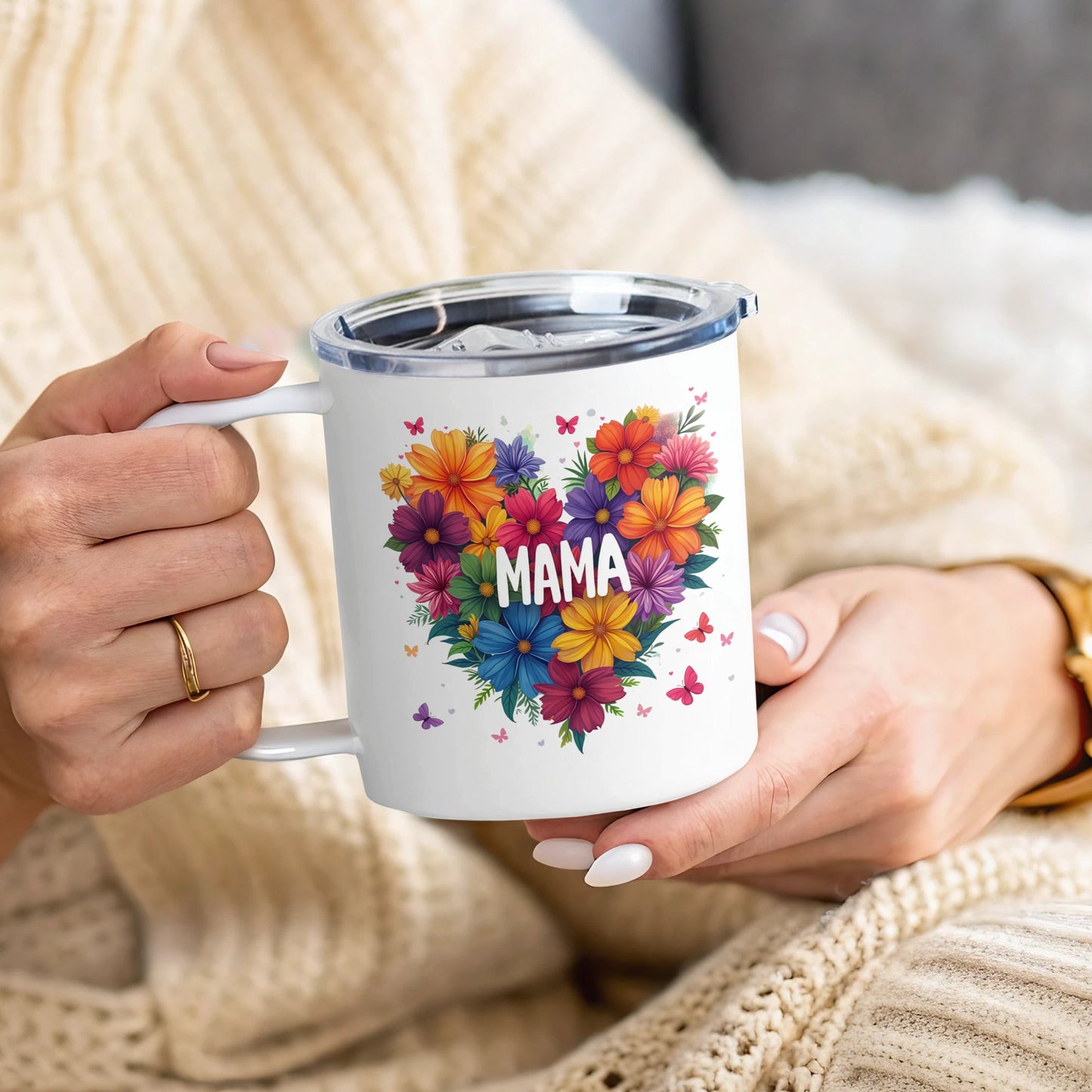 Colorful Floral Heart Mama Coffee Mug product type