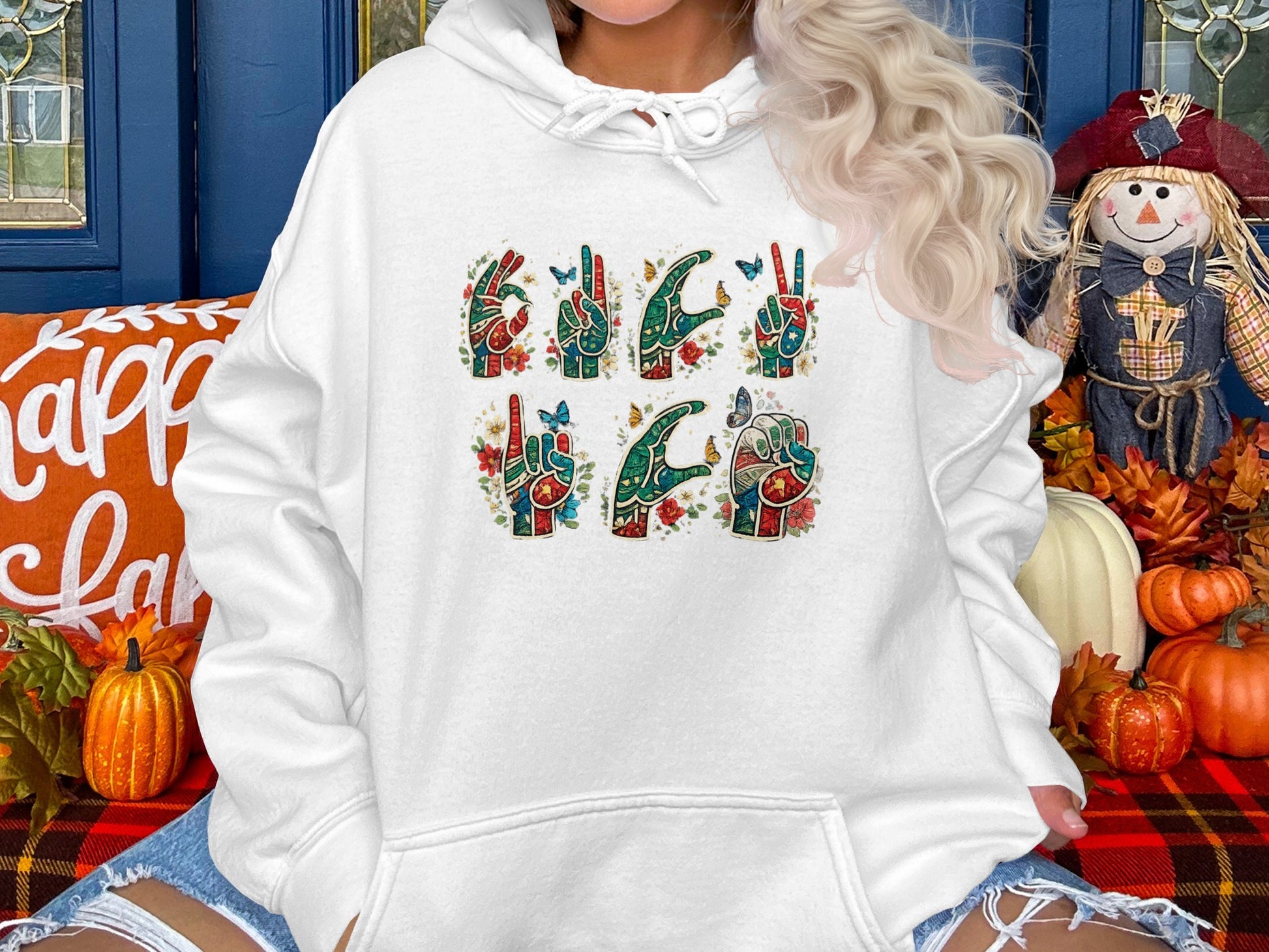 Floral Sign Language Graphic Hoodie Perfect for Fall