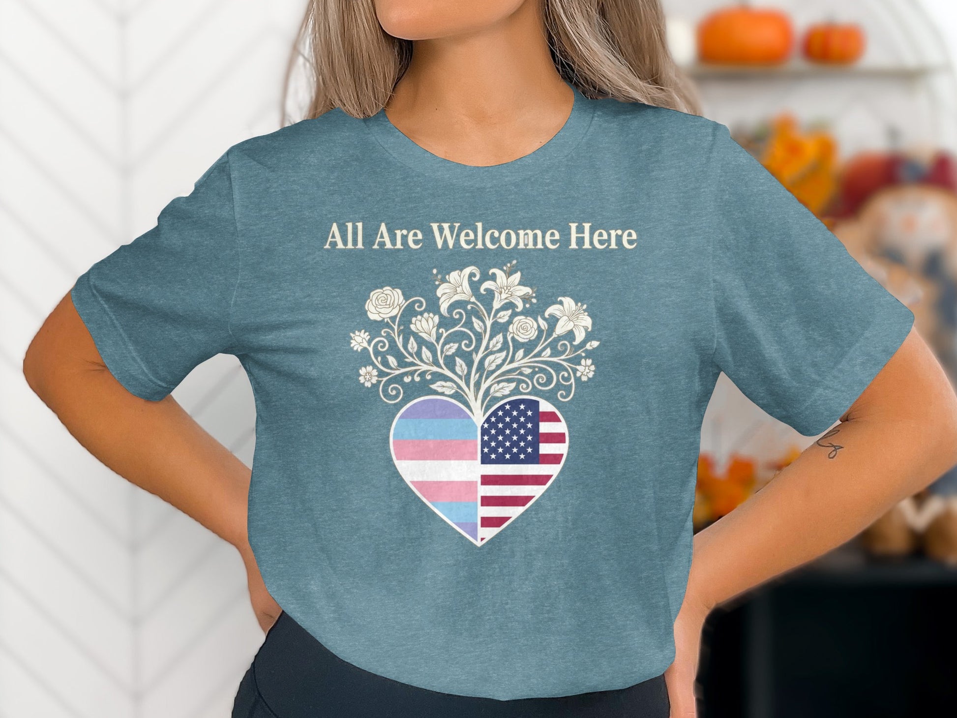 All Are Welcome Here Heart Design T-shirt product
