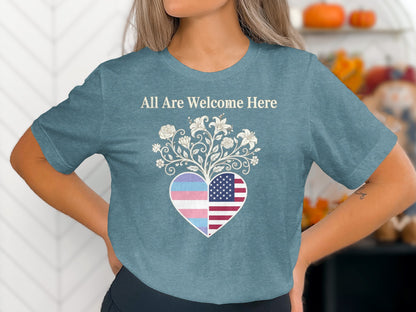 All Are Welcome Here Heart Design T-shirt product