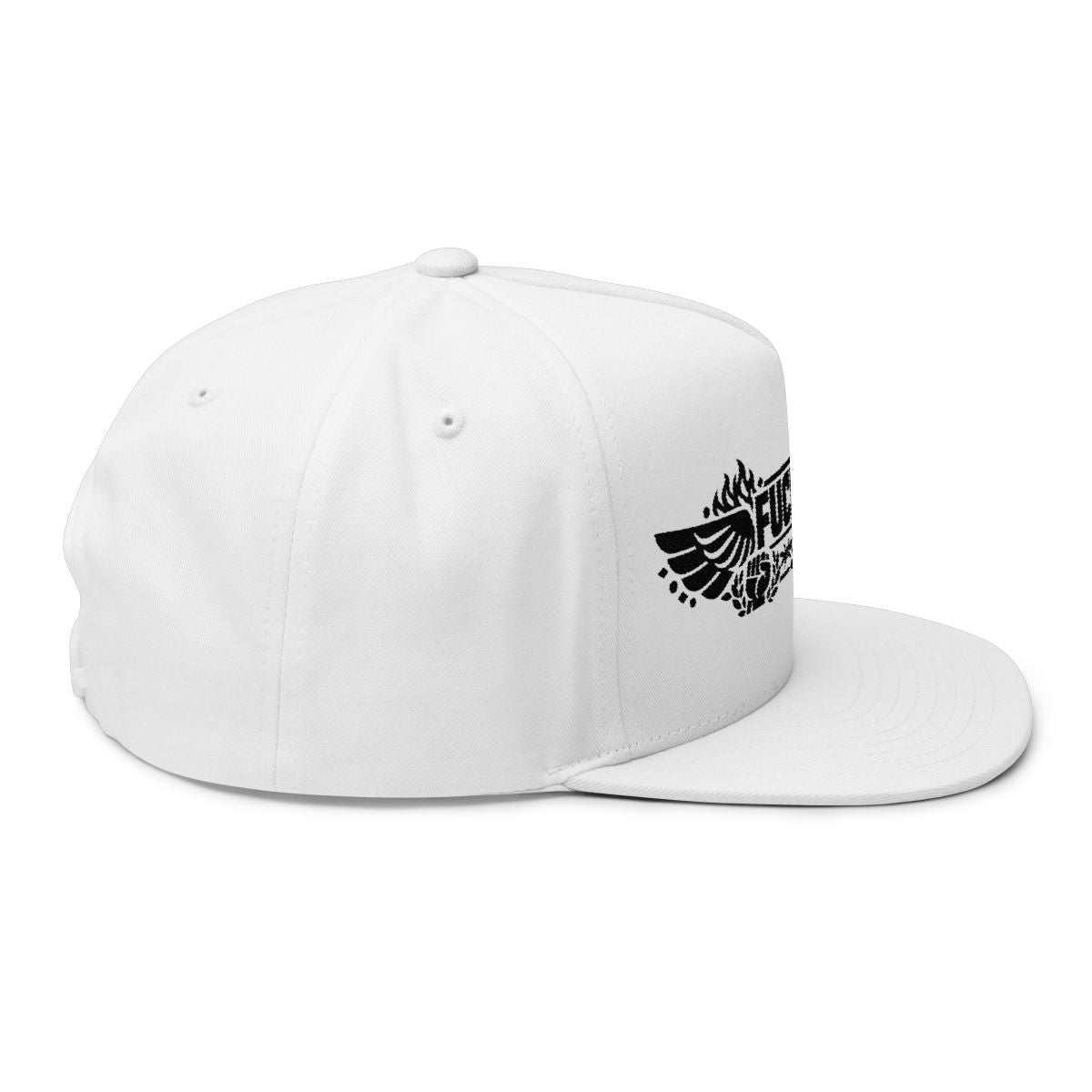 White Hat with Black Futurist Wings Design Hat