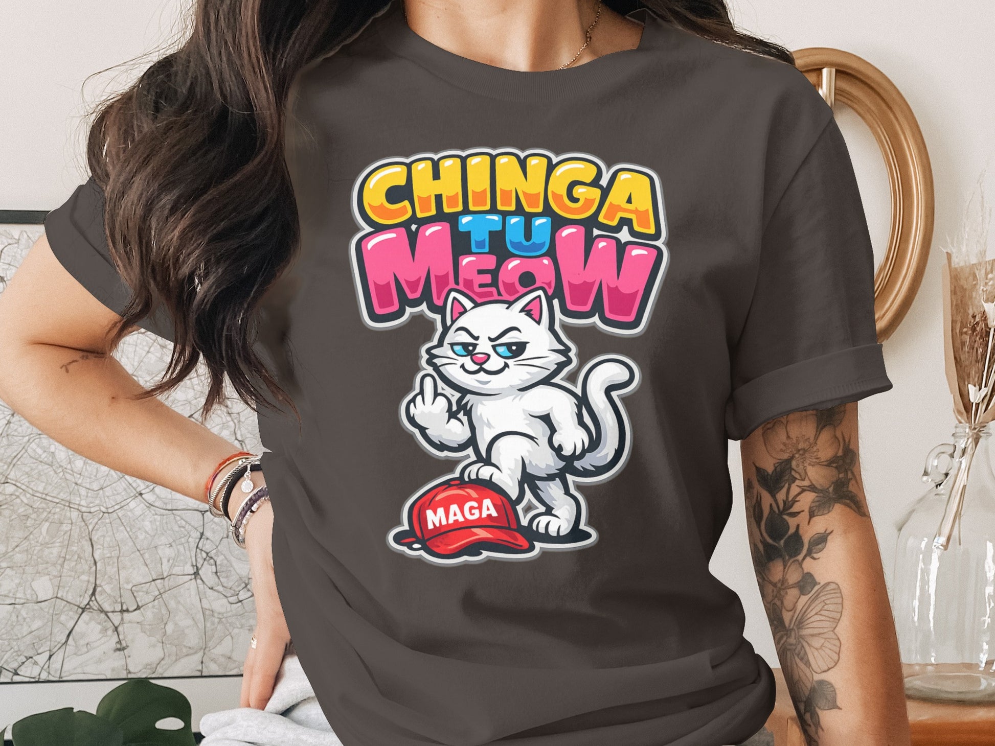 CHINGA TU MEOW Cat Middle Finger MAGA Hat product type