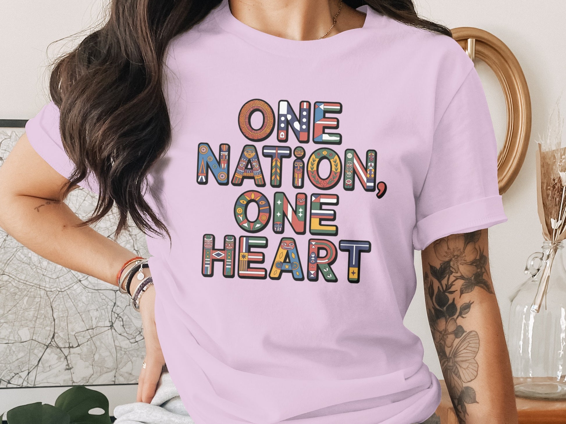 One Nation One Heart Graphic T-Shirt Casual Outfit