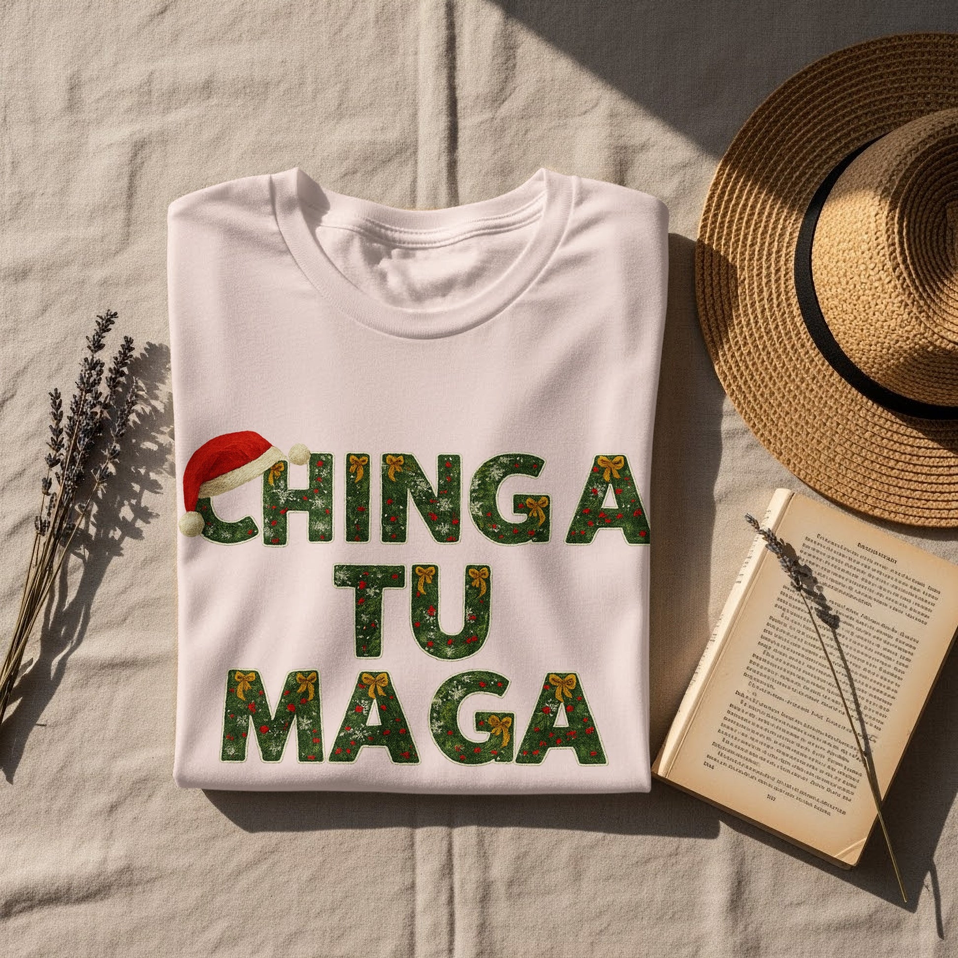 Festive Chinga Tu Maga Santa Hat Graphic Tee
