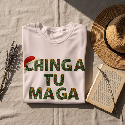 Festive Chinga Tu Maga Santa Hat Graphic Tee