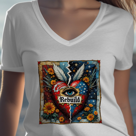 Rebuild Heart Eye and Flower Graphic White Shirt product