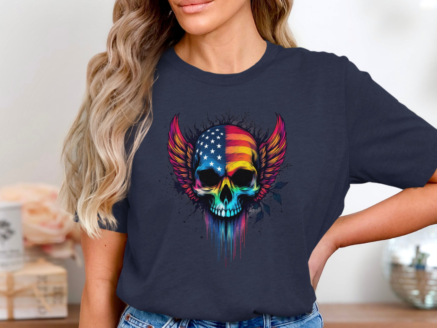 American Flag Skull with Wings Graphic T-shirt product