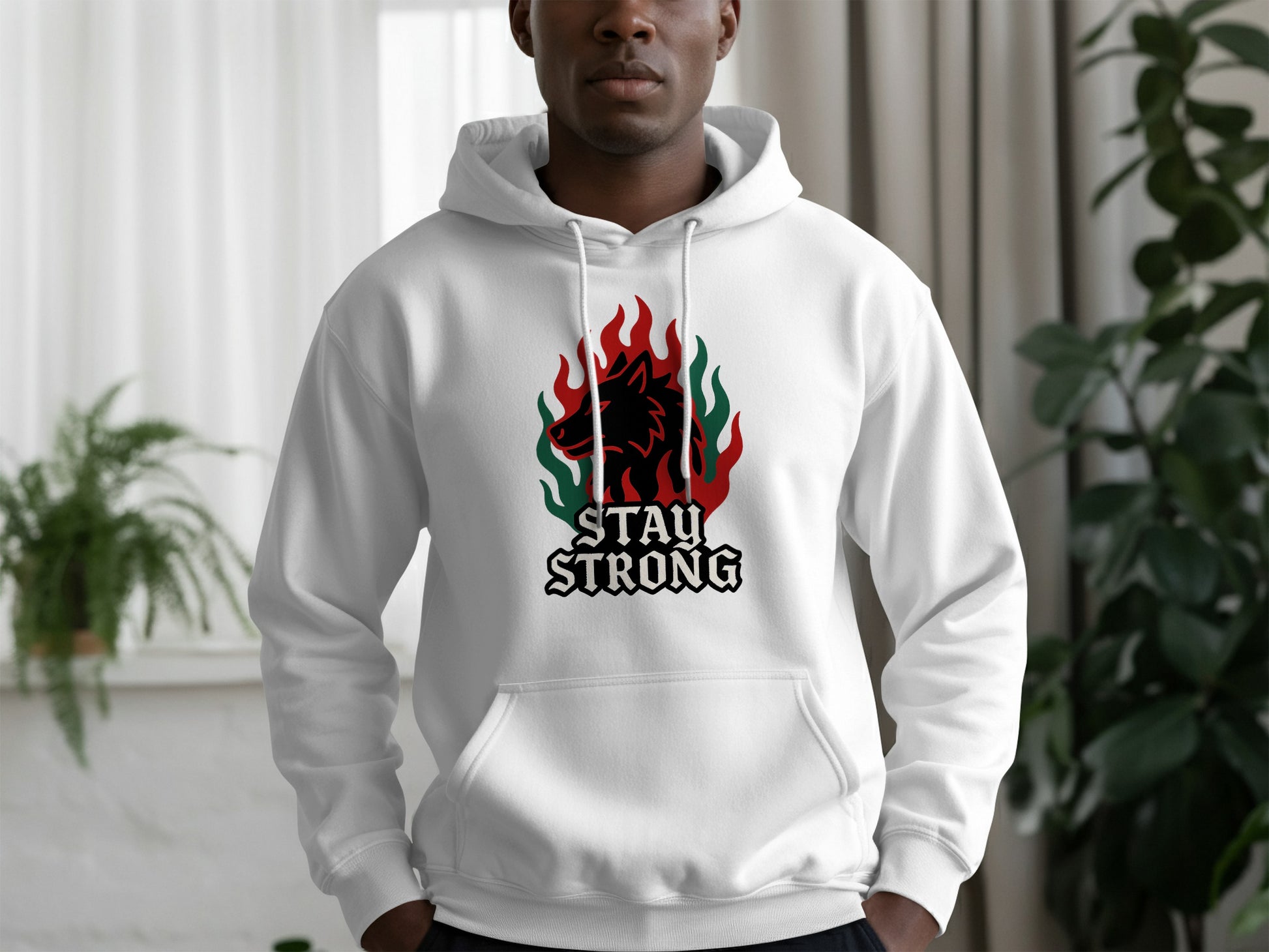 Stay Strong Wolf Design White Unisex Hoodie product