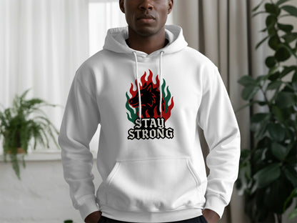 Stay Strong Wolf Design White Unisex Hoodie product