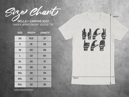 Bella + Canvas 3001 Unisex Short Sleeve Tee Size Chart