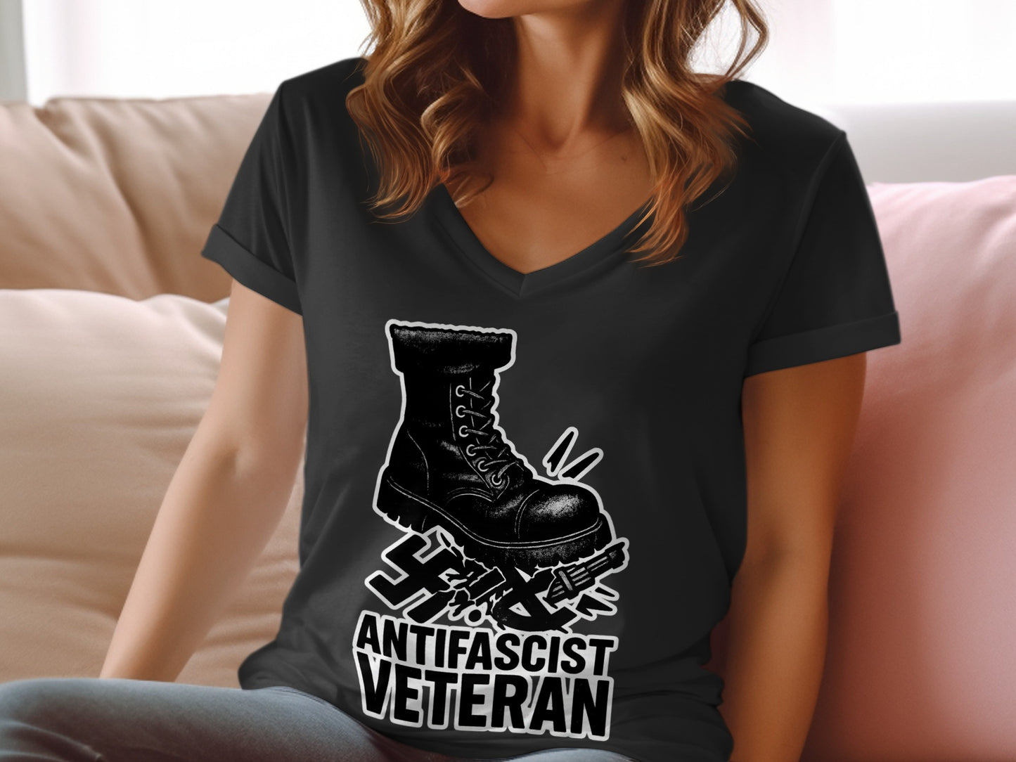 Antifascist Veteran Protesting V Neck shirt T-Shirts Military Support Anti Trump
