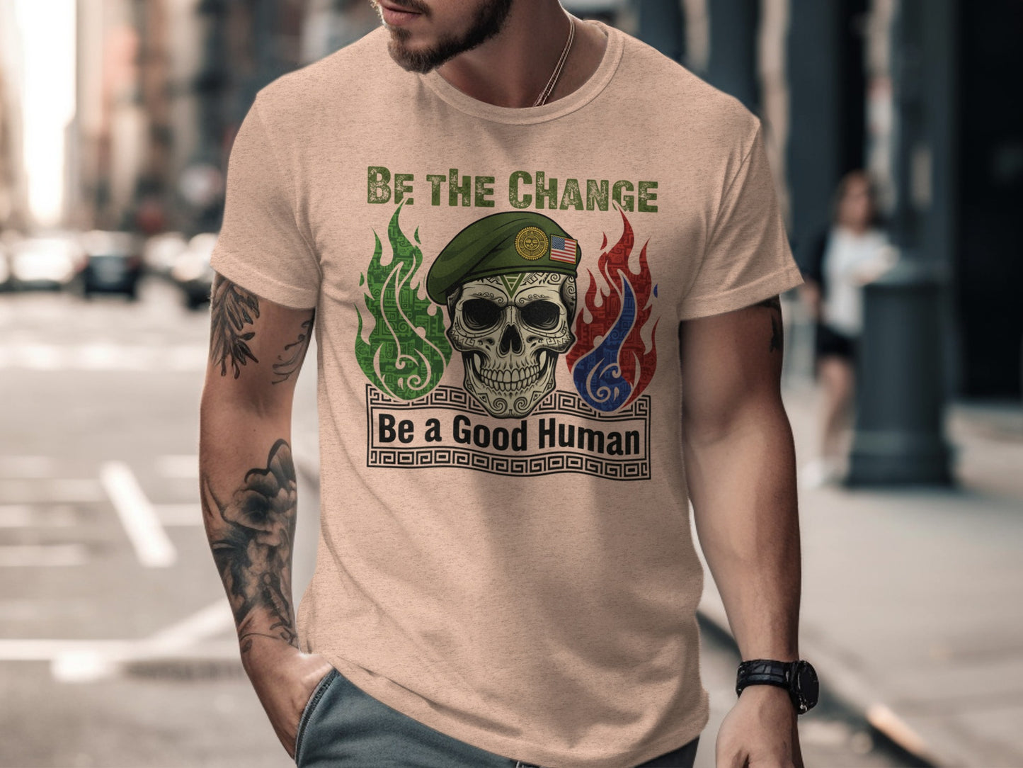 Be the Change Skull Graphic Motivational T-shirt