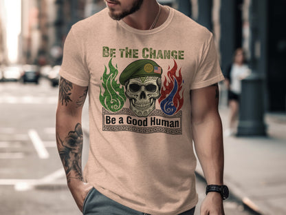 Be the Change Skull Graphic Motivational T-shirt