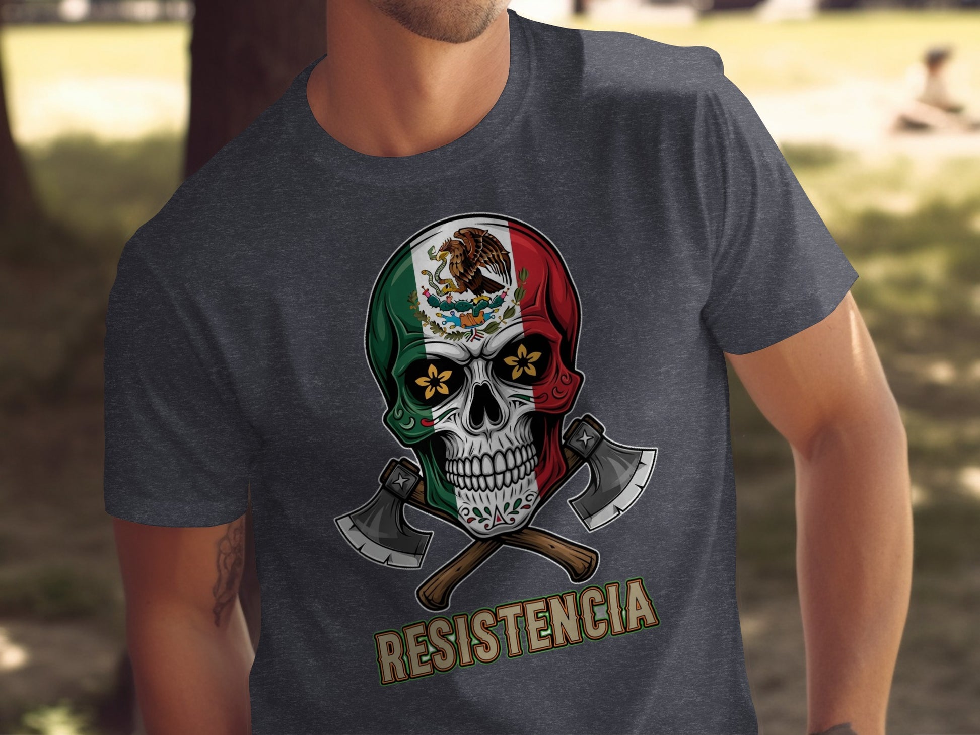 Mexican Skull with Axes and Eagle Graphic T Shirt product