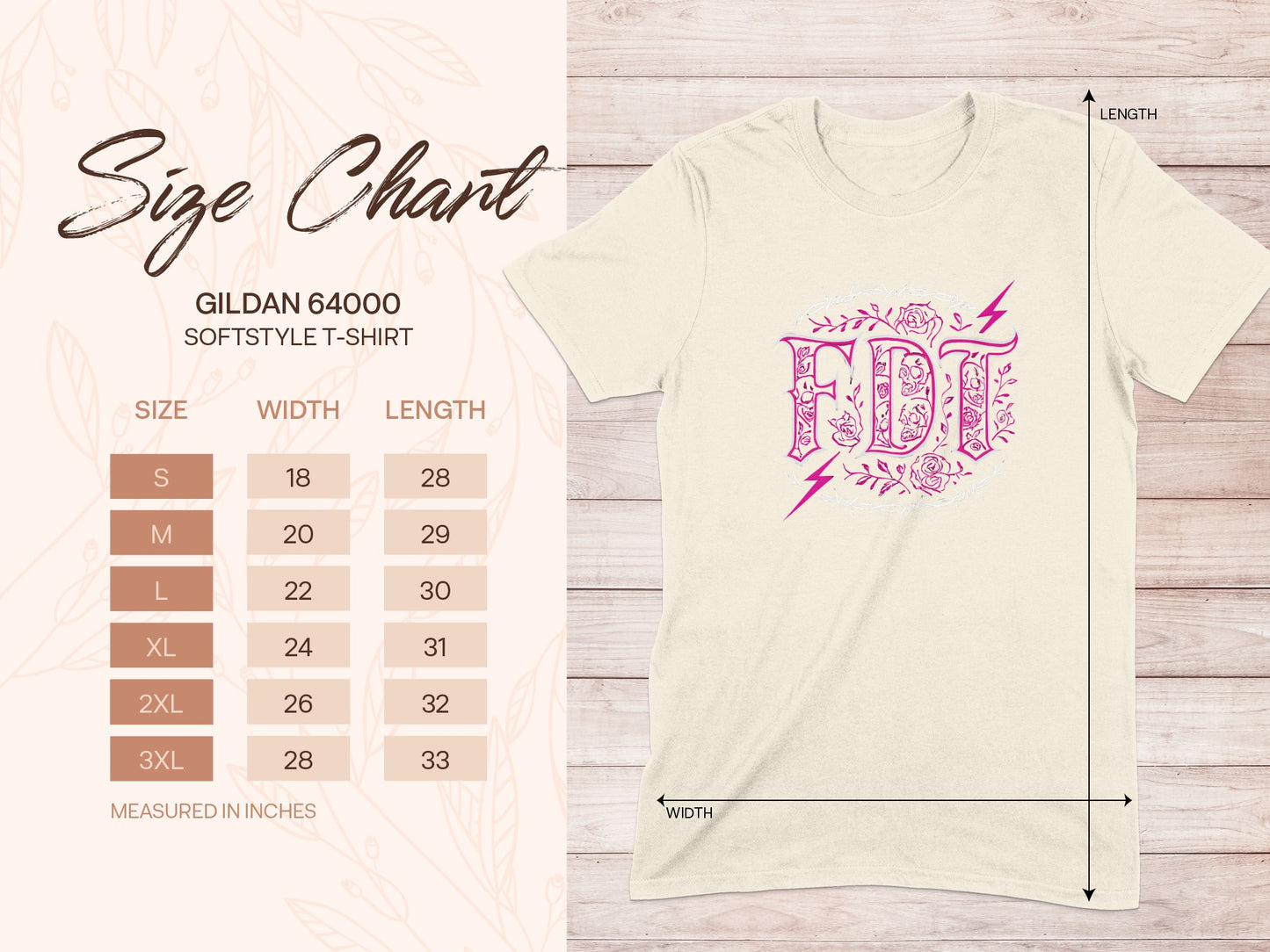 Pink Floral and Lightning Graphic Gildan 64000 T-Shirt product