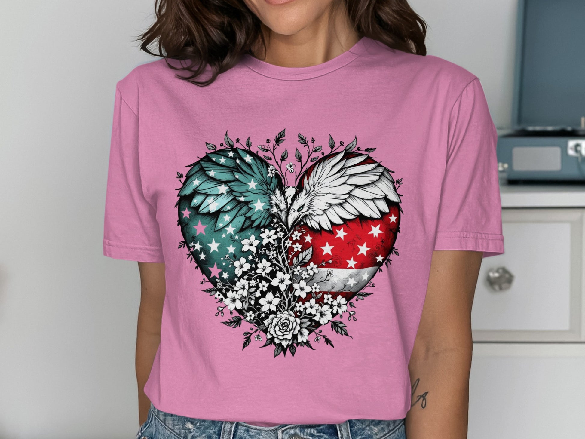 Angel Wings American Flag Heart Women's Shirt product