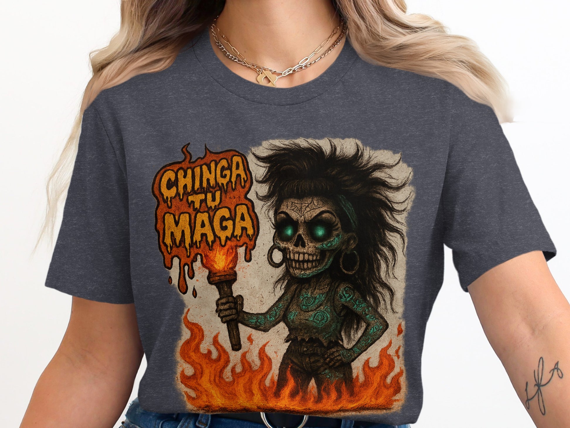 Chinga Tu Maga Skull Character Graphic Tee product