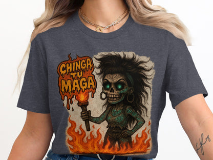 Chinga Tu Maga Skull Character Graphic Tee product