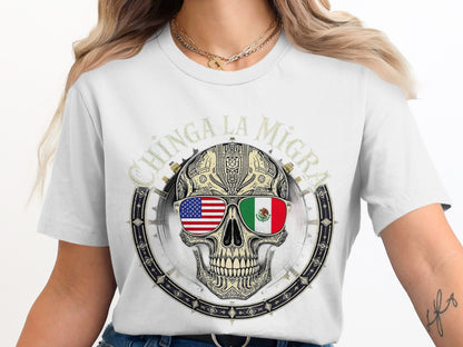 Chinga La Migra Skull Flag Design Graphic T-Shirt product type