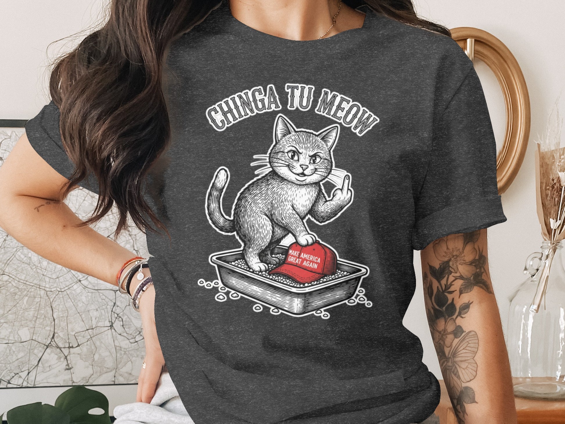 CHINGA TU MEOW Cat Middle Finger MAGA Hat Litter Box product type