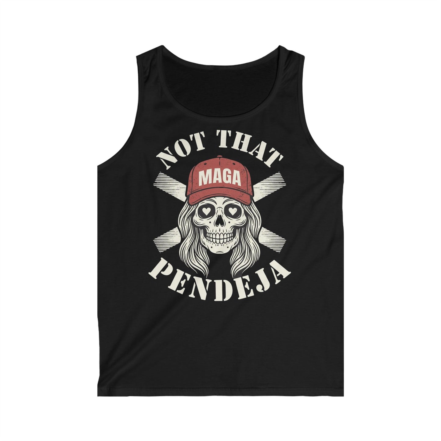 Black tank top with skull graphic and text "NOT THAT MAGA PENDEJA".