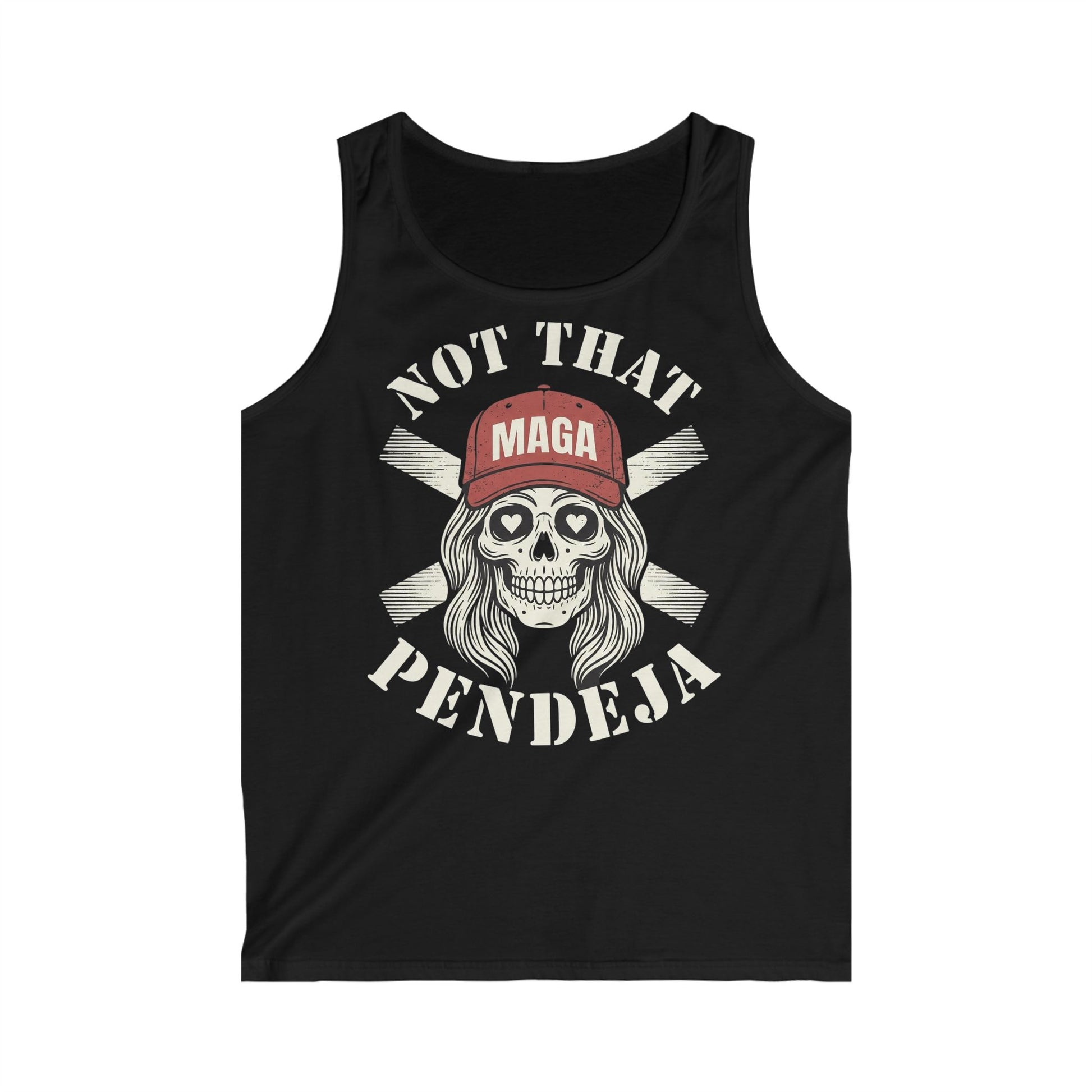 Black tank top with skull graphic and text "NOT THAT MAGA PENDEJA".