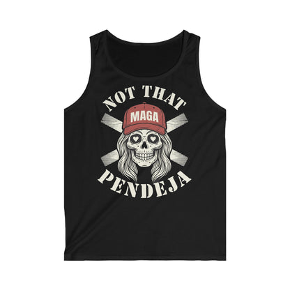 Black tank top with skull graphic and text "NOT THAT MAGA PENDEJA".