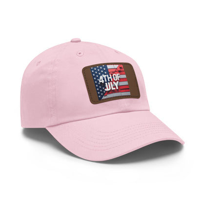 4th of July Dad Hat with Leather Patch - Patriotic Cap for Independence Day