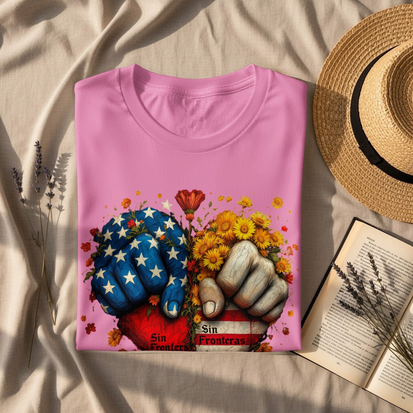 Colorful Sin Fronteras Artwork on a Stylish Shirt Product