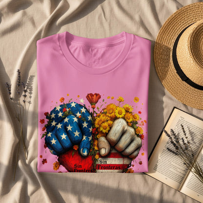 Colorful Sin Fronteras Artwork on a Stylish Shirt Product