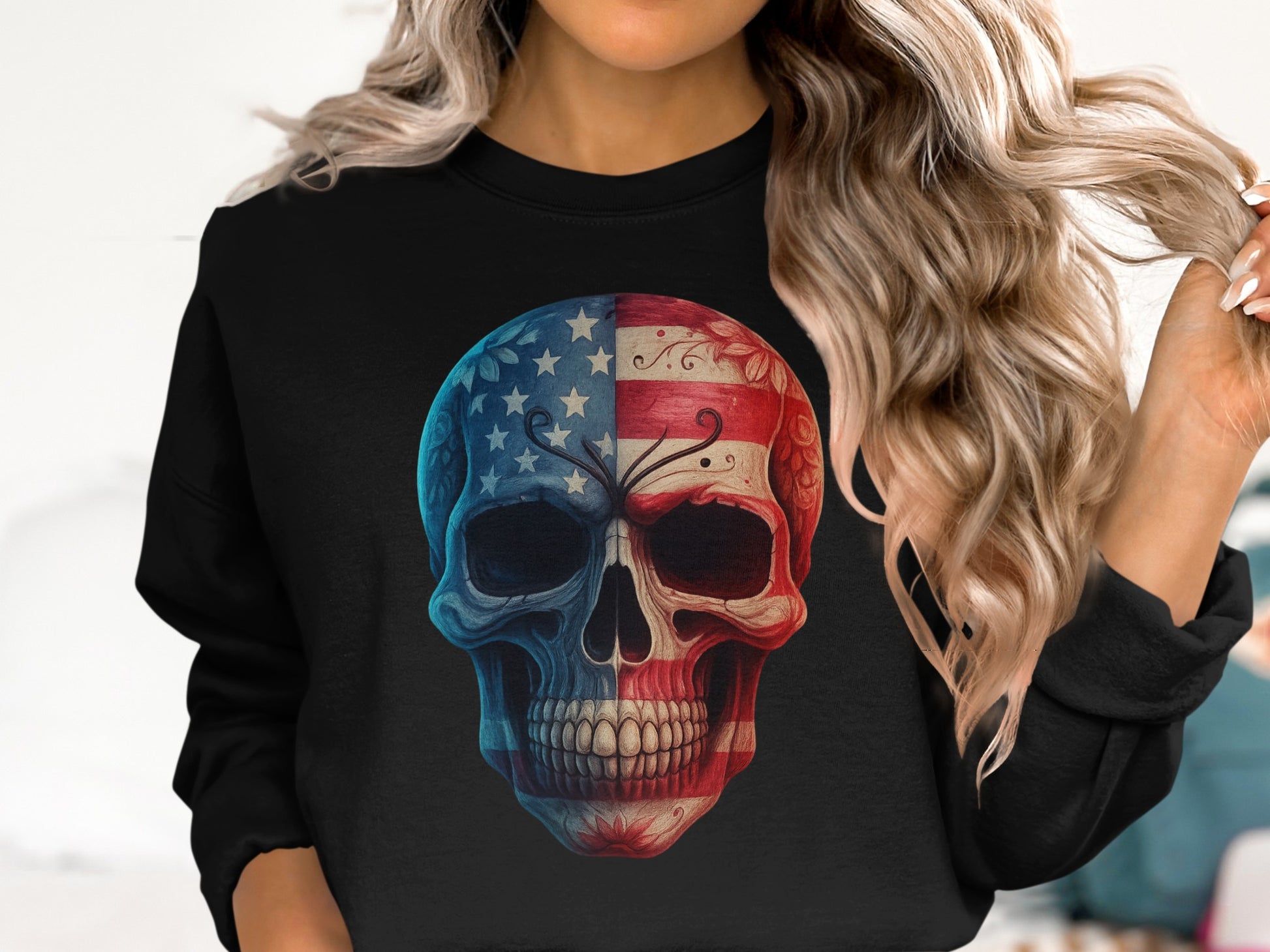 American Flag Skull Graphic Long Sleeve Shirt product type