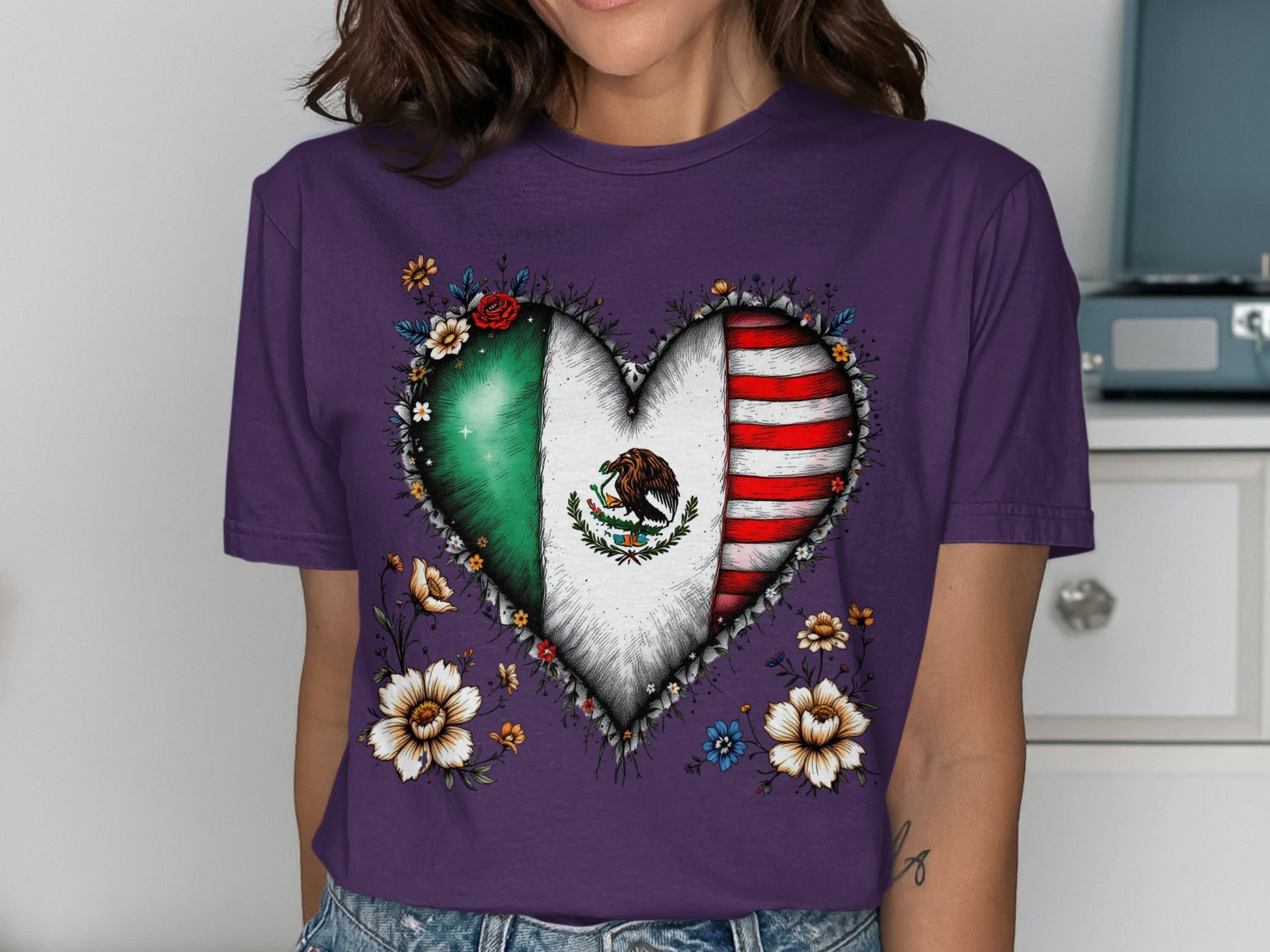 Mexican American Unity Heart Graphic Shirt product type