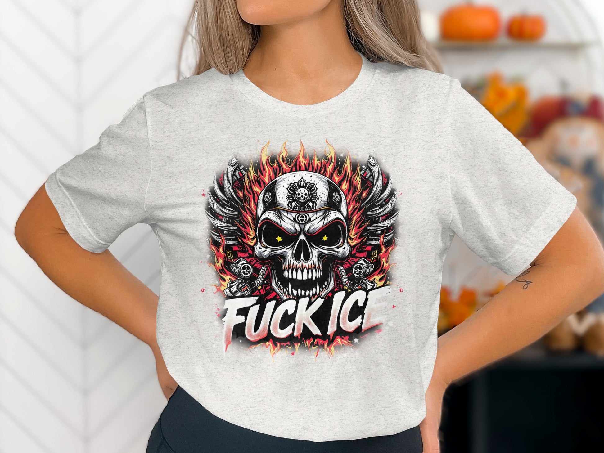 Skull with Flames F*ck ICE Graphic T-shirt