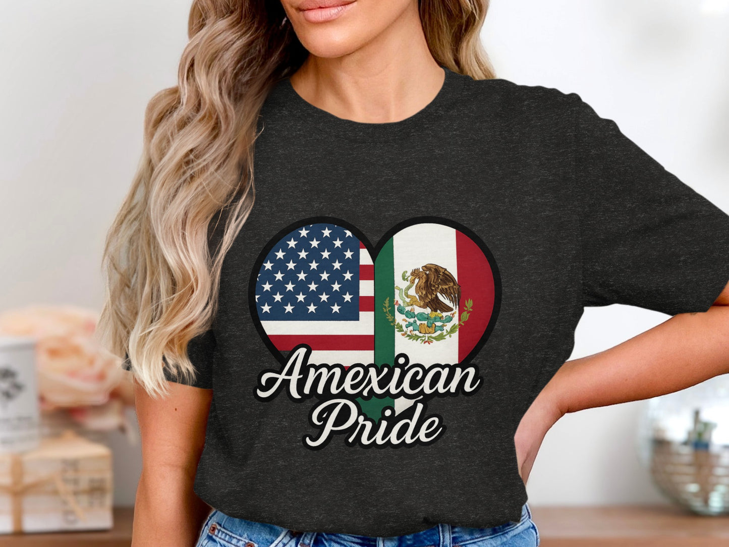 American and Mexican Pride Heart Design Shirt product