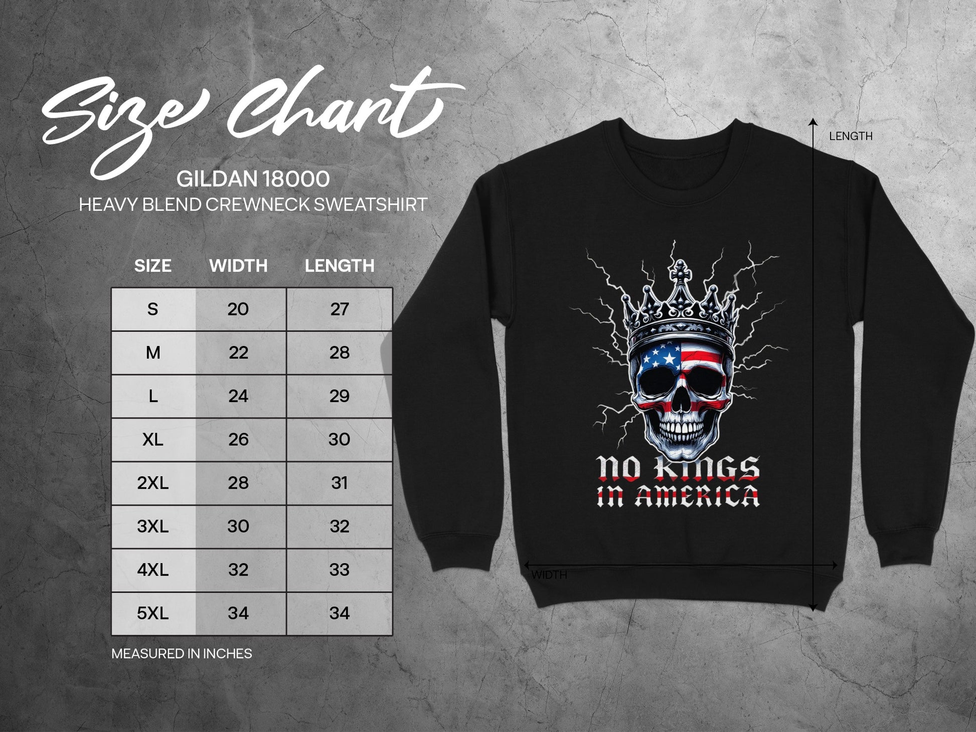 No Kings in America Skull Design Crewneck Sweatshirt