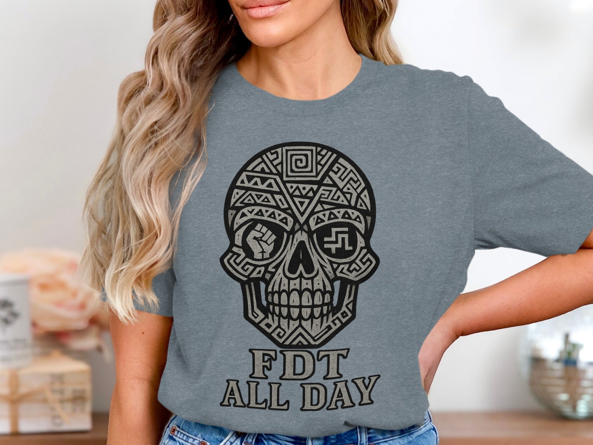 FDT All Day Skull Design Graphic Tee