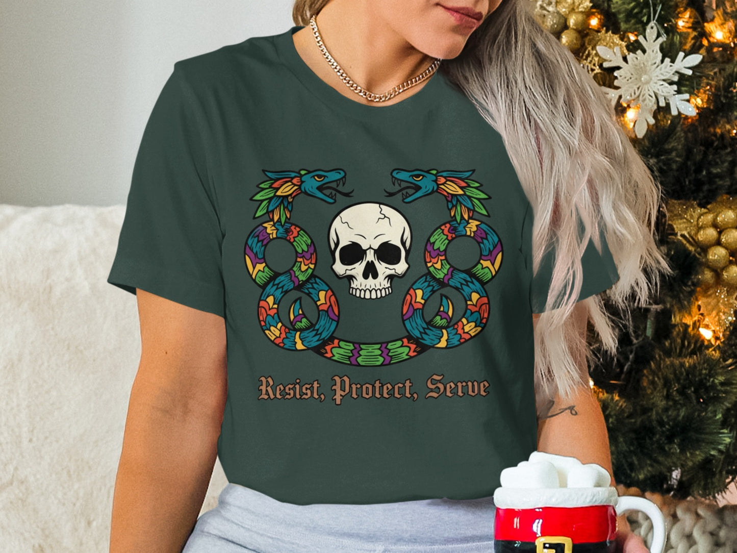 Resist Protect Serve Skull Graphic T-Shirt