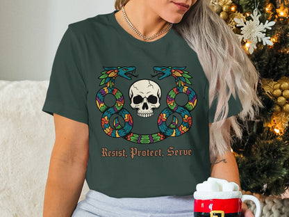 Resist Protect Serve Skull Graphic T-Shirt