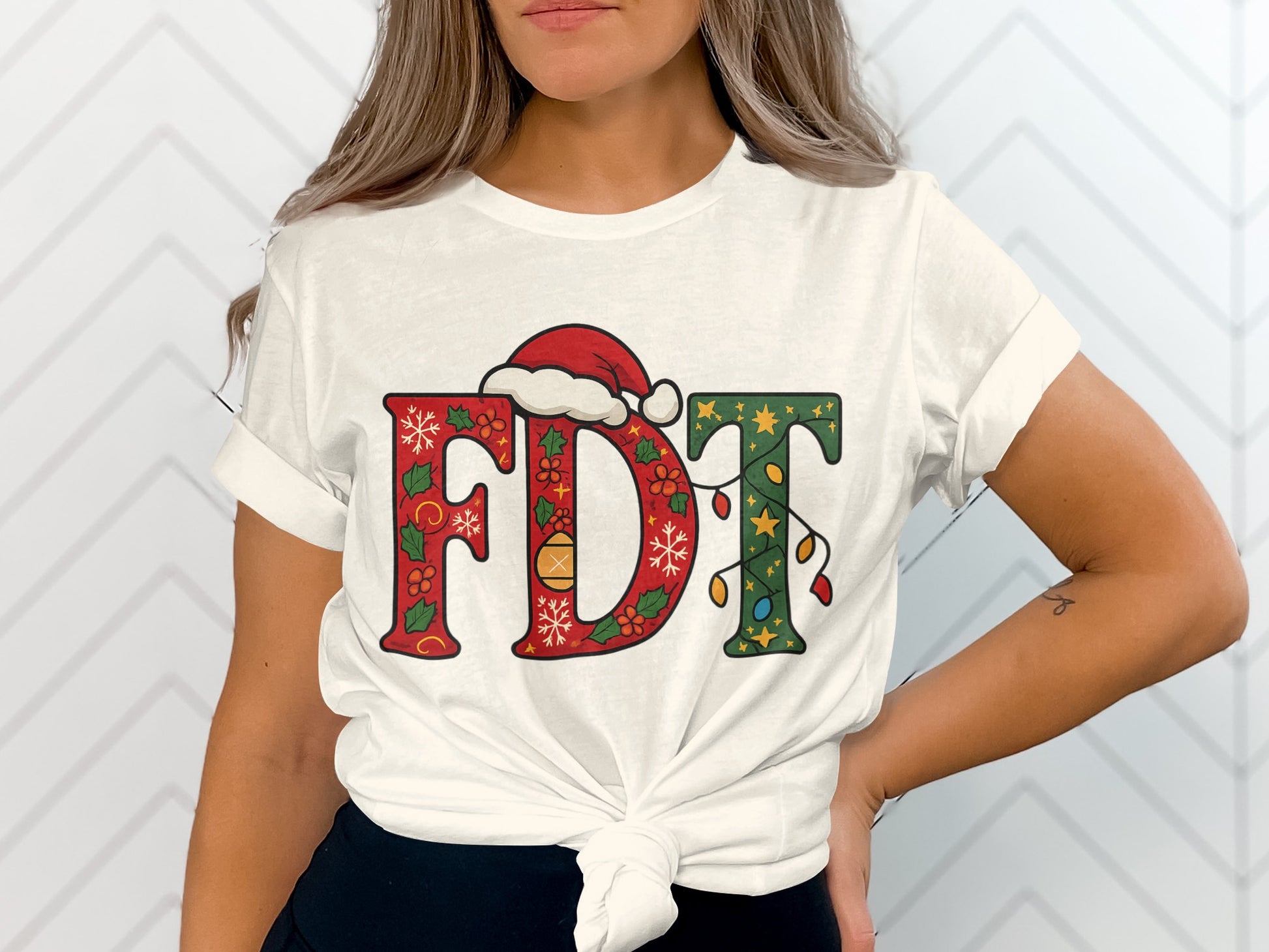 FDT Christmas Themed Graphic White T-shirt