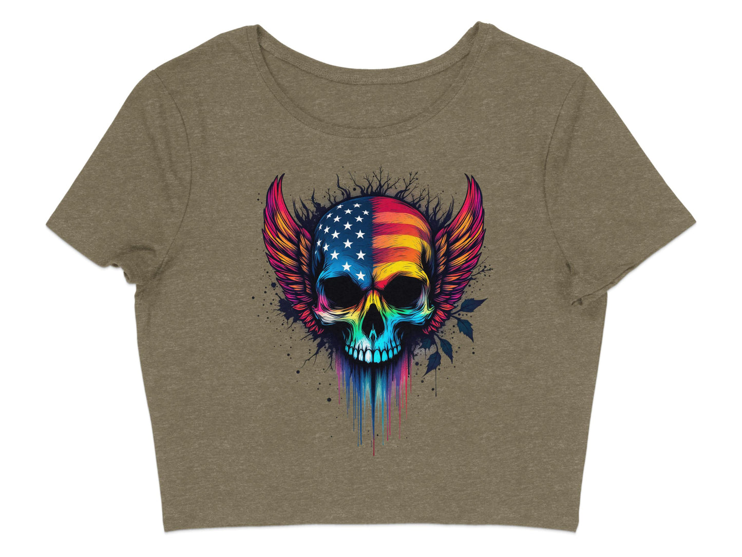 Vibrant American Flag Skull Graphic Crop Top product