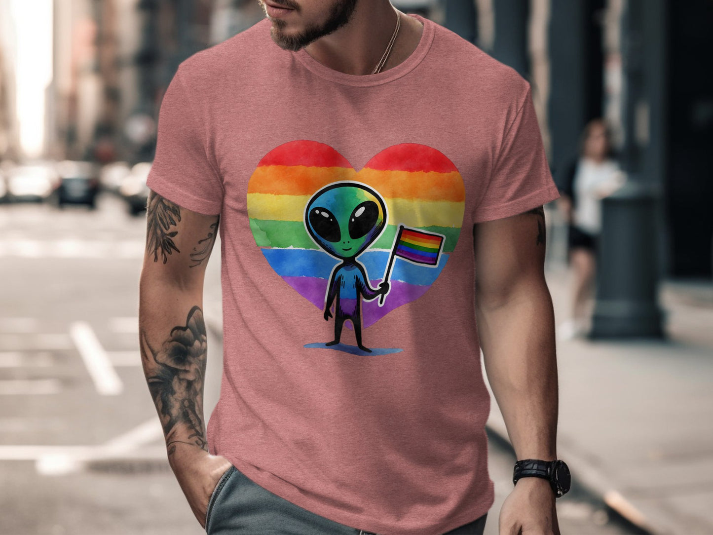 Alien Holding Flag Heart Design T-Shirt product type
