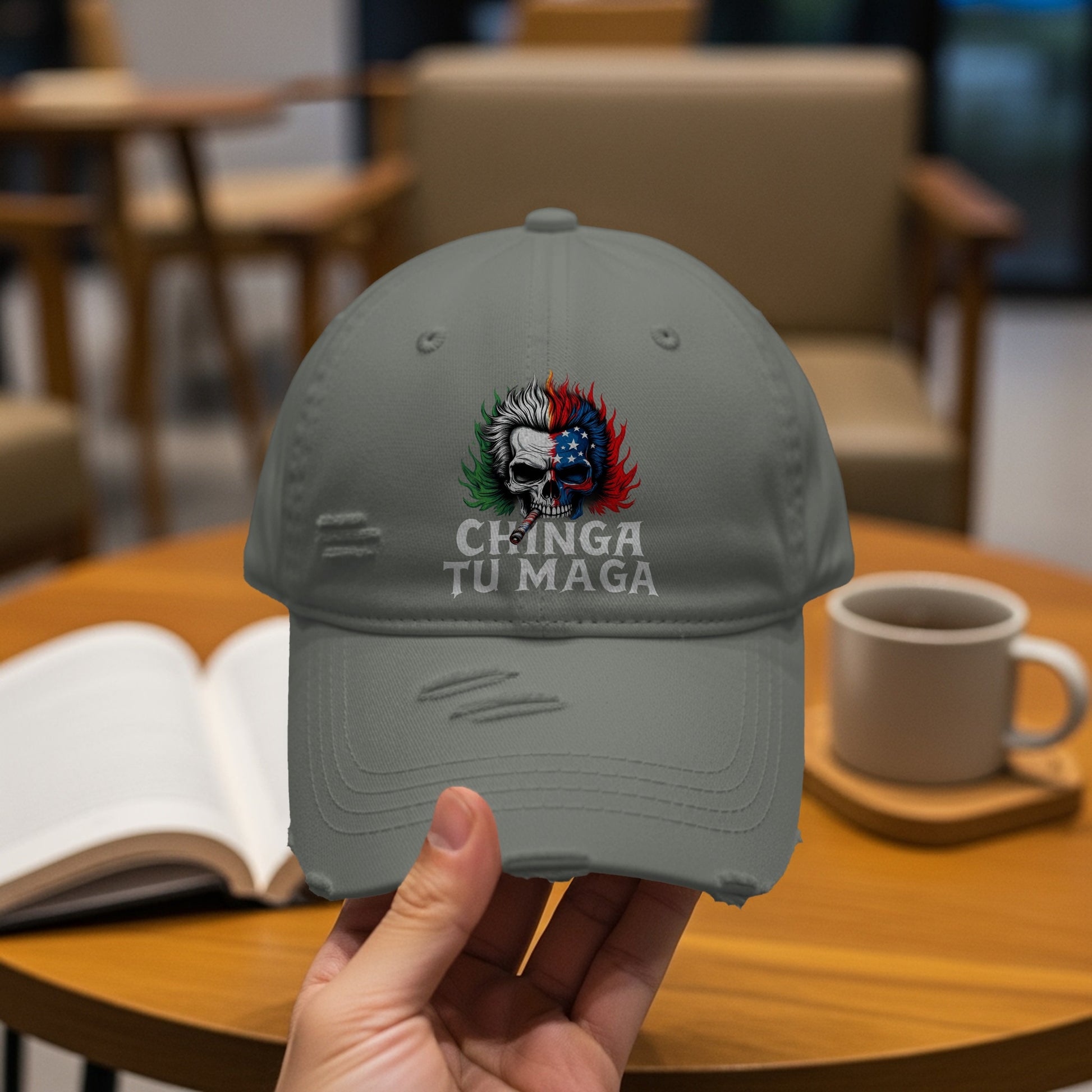 Chinga Tu Maga Embroidered Grey Dad Hat product