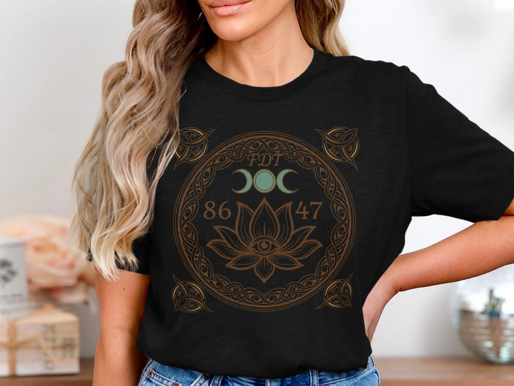 Mystic Triple Moon and Lotus Circle Graphic Tee