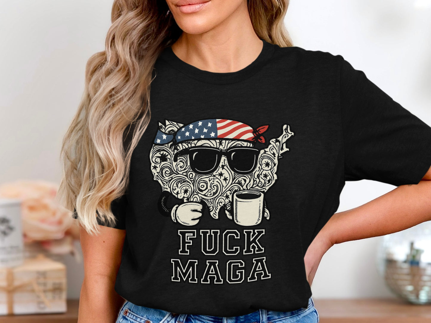 Patriotic Cat Illustration Anti MAGA T-shirt product type