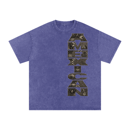 Amexican Pride Subtle FDT Design Snow Washed Oversized Cotton T-Shirt