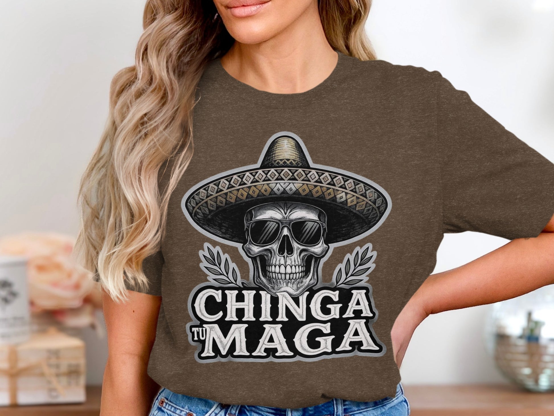 Chinga Tu Maga Skull with Sombrero Graphic Tee product type