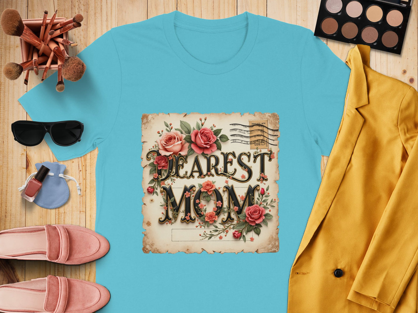 Dearest Mom Roses Graphic Design Blue Shirt product type