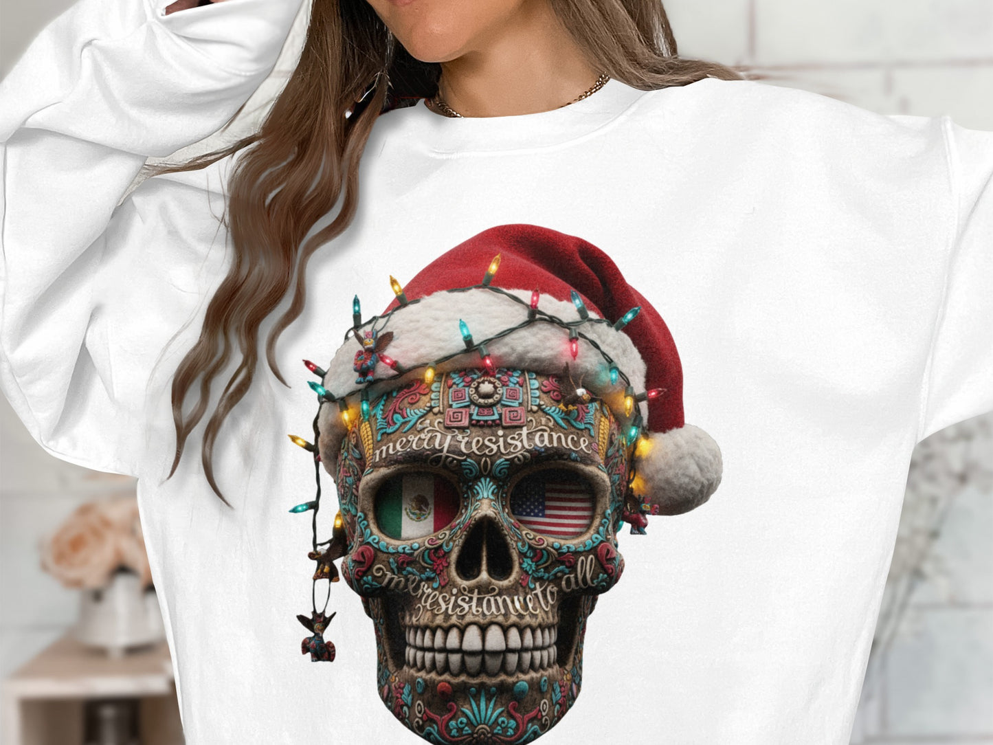 Skull With Christmas Lights Graphic Design Top