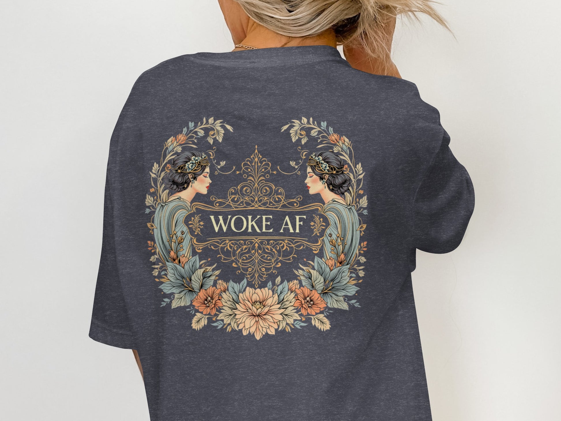 Woke AF Graphic Tee with Vintage Floral Design